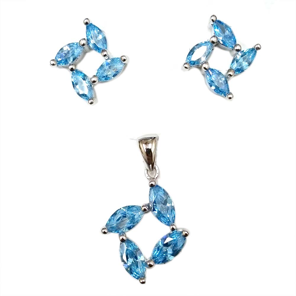 Sterling Silver Set 4 Blue Topaz Cubic Zirconia (#28