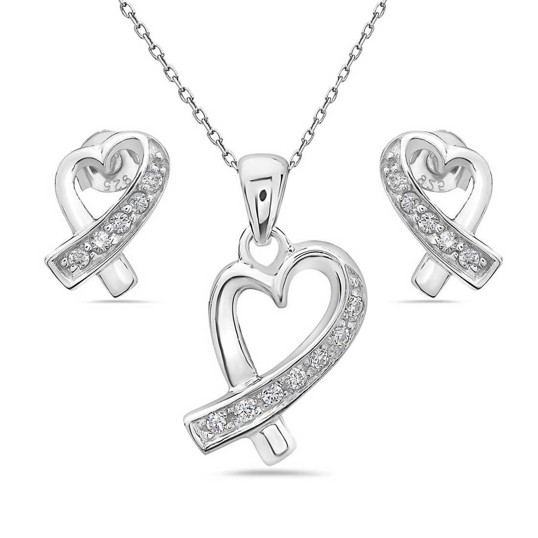 【STONEHENgE】Silver Material Ribbon Heart Necklace&Earrings STONEHENgE】Silver Material Ribbon Heart Necklace&Earrings