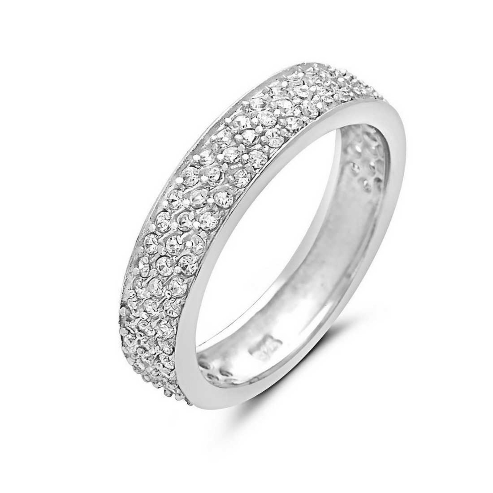Sterling Silver Ring Wide Band Width=4.85mm Clear Cubic Zirconia Pave ...