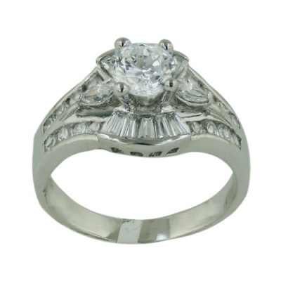 Brass Ring 6Mm Clear Cz Solitaire With Clear Cz Ba