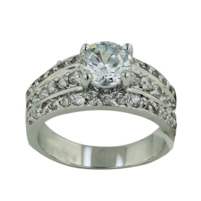Brass Ring 7Mm Clear Cz+3 Row Clear Cz Both Side