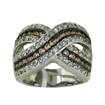Brass Ring 3 Coffee+Clear Cz Criss Cross Row