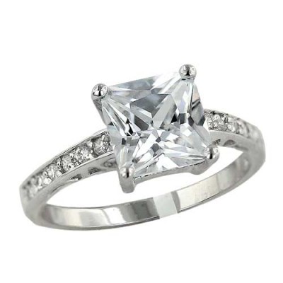 Brass Ring 8X8Mm Princess Cut Clear Cz