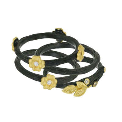 Brass Matte Ring With Black Wood Texture And Gold