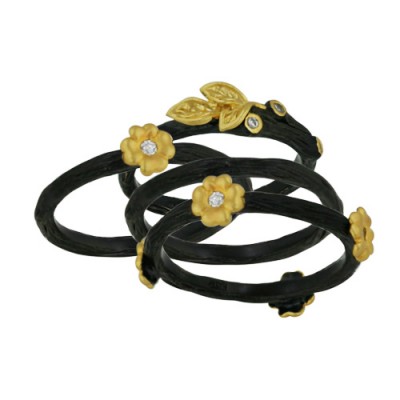 Brass Matte Ring With Black Wood Texture And Gold