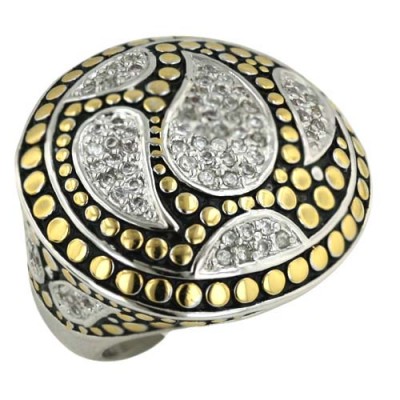Brass Ring 28X25Mm 2 Tone Gold+Bk Epoxy Round W/Cl