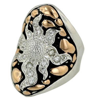 Brass Ring Bk Epoxy+Cl Cz Sunflower