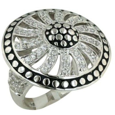Brass Ring 28X28Mm Bk Epoxy+Cl Cz Open Round