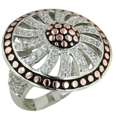Brass Ring 28X28Mm Rosegold Plate W/Bk Epoxy+Cl Cz