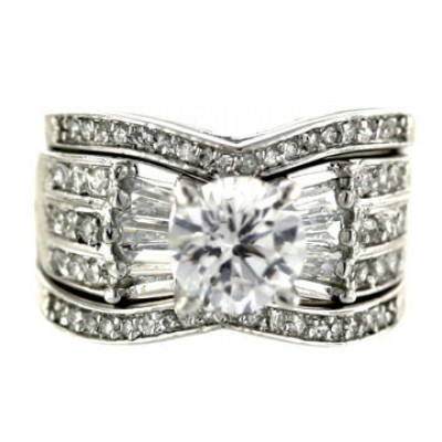 Brass Ring Engment(3Pcs Sets) 8Mm Clr Cz+3 Row Cz
