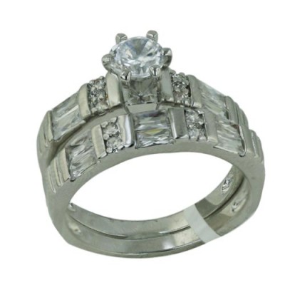 Brass Ring 2 Pcs Engagement 6Mm Cl Cz Solitaire W/