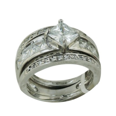 Brass Ring 3 Pcs Engagement 10X10Mm Cl Cz Rhombus