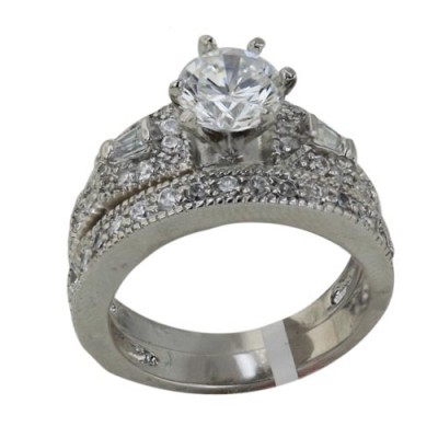 Brass Ring 2 Pcs Engagement 7Mm Cl Cz Solitaire W/