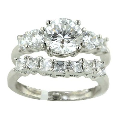Brass Ring 2 Pcs Engagement 8Mm Cl Cz Solitaire W/
