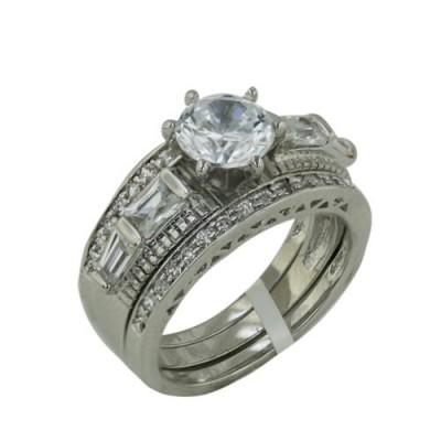 Brass Ring Engment(2Pcs Sets) 7Mm Clr Cz W/ Baguet