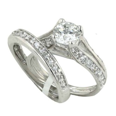 Brass Ring Engment(2Pcs Sets) 7Mm Round Clr Cz W/