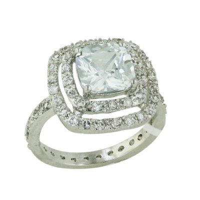 Brass Ring 8X8Mm Cushion Clr Cz W/ 2 Layer #Brf704