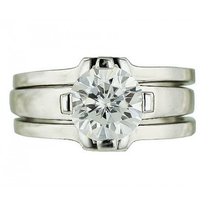 Brass Ring Engment(3Pcs Sets) 9Mm Clr Cz W/ 4 Pron