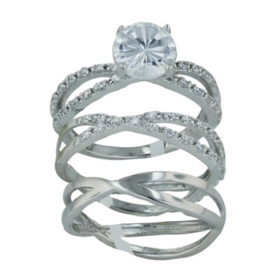 Brass Ring 3 Pcs Engagement 8 Mm Cl Cz Solitaire W