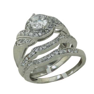 Brass Ring 3 Pcs Engagement 7Mm Cl Cz Solitaire W/