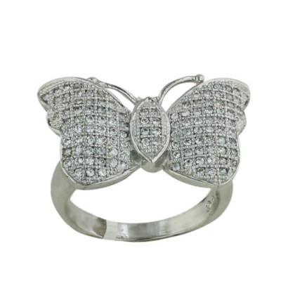 Brass Ring Pave Butterfly 25Mm/15Mm