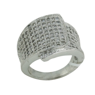 Brass Pave Ring 18Mm Overlap W/ Clear Cz