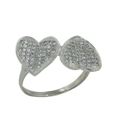 Brass Ring Micropave 2 Hearts W/ Indent Fold In Ce