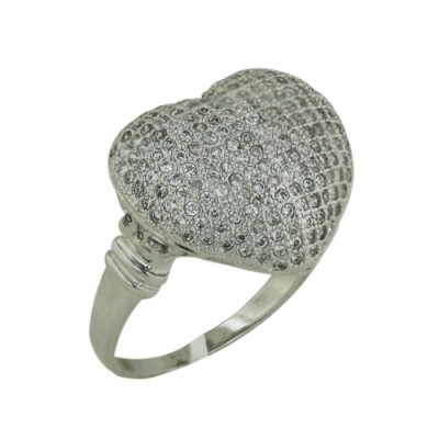 Brass Ring Puffy Pave Heart 15Mm/17.5Mm W/ Clear C