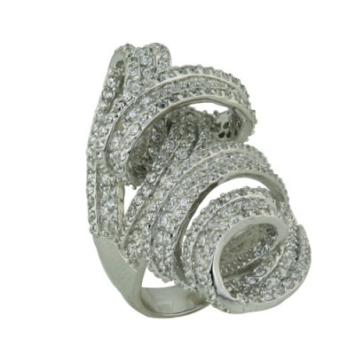 Brass Ring Rh Plating 5.5Mm Scrolls Of Pave Clear
