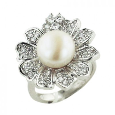 Brass Ring Fwp Center W/ Clear Cz Petals And Addit