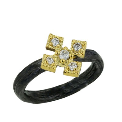 Brass Ring Gold Cross W/Cl Cz**Black Plated**