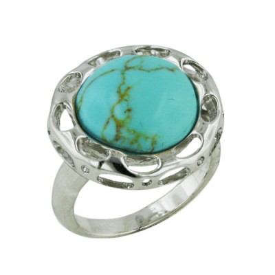 Brass Ring 13.5mm Turquoise on Bezel with Open Ovals - 8