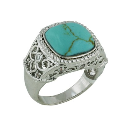 Brass Ring Filigree Classic Ring Recons Turquoise - 8
