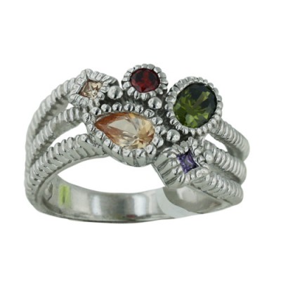 Brass Ring Multicolor-Color/Shape Cubic Zirconia Bead Design - 8