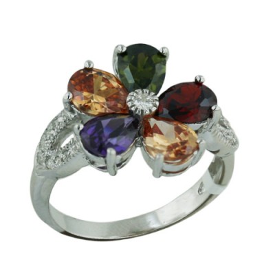 Brass Ring Flower with Mc Teardrop Cubic Zirconia - 8