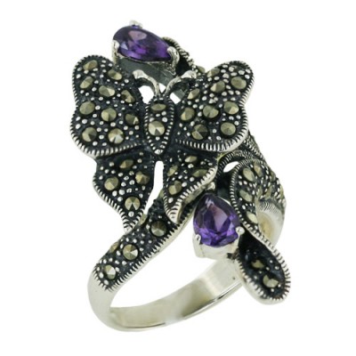 Brass Ring Butterfly W/ 2 T Drop Shape Amey Cz