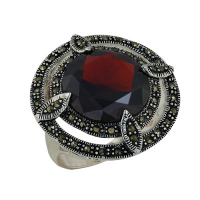 Brass Ring W/ Round Garnet Cz W/ 2 Lines Of Ms Aro