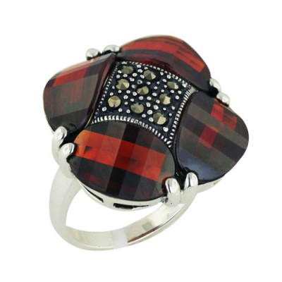 Brass Ring W/ 4 Garnet Cz
