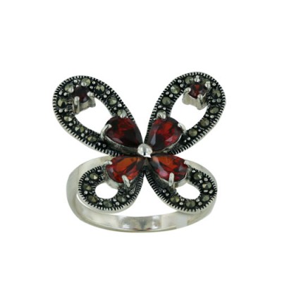 Brass Ring Flower W/ Garnet Cz