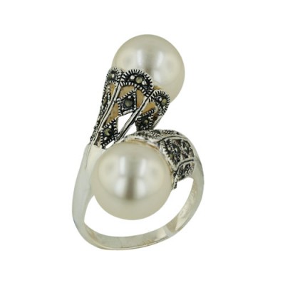 Brass Ring W/ 2 Faux Pearl