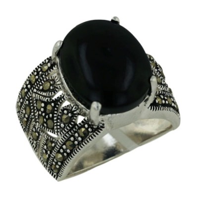 Brass Ring W/ Ovalonyx W/ Ms Filigree