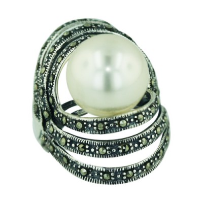 Brass Ring W/ Fuax Pearl And 6 Lines Ms