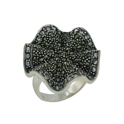 Brass Ring Wavy Round Marcasite W/Cl Cz Around