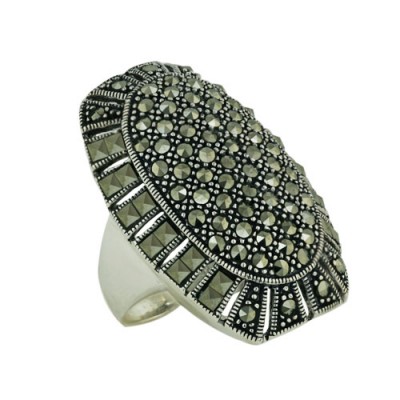 Brass Ring 31*22Mm Plain Marcasite W/Oval Center