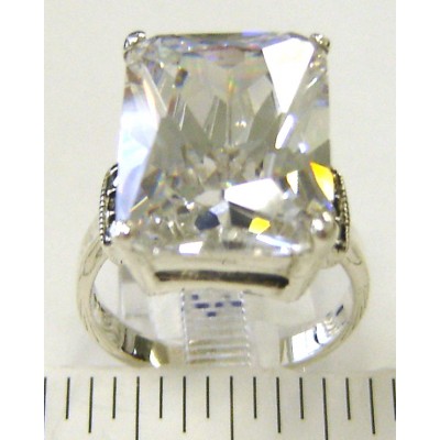 Marcasite Ring Rectangular Clear Cubic Zirconia 12X15