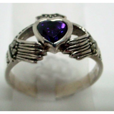Marcasite Ring Claddah Amethyst Cubic Zirconia (1M-1486A_