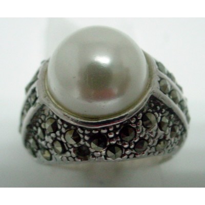 Marcasite Ring Dome Mabi Pearl 13M