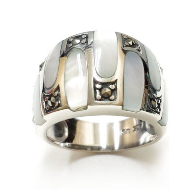 Marcasite Ring White Mother of Pearl Up & Down