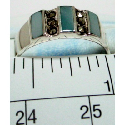 Marcasite Ring Band Faux Mother of Pearl Blue