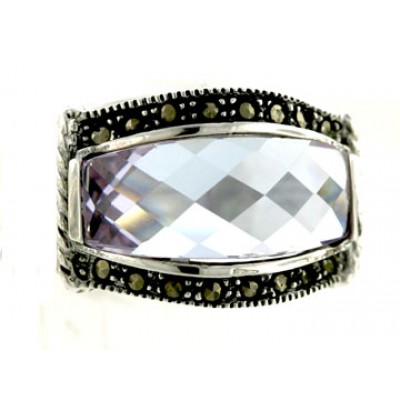 Marcasite Ring 20X15mm Lv Cubic Zirconia Rectangular Chess Cut with Silver+Oxi